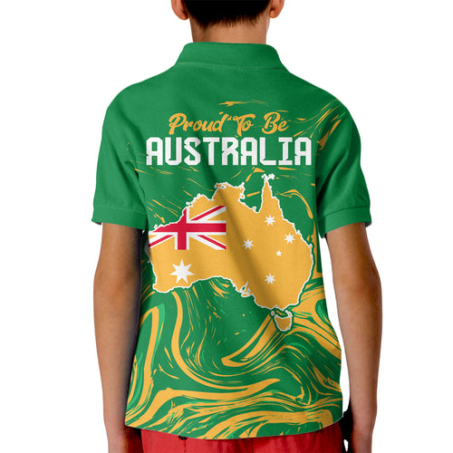 Proud To Be Australia Day Kid Polo Shirt Kangaroo with National Color