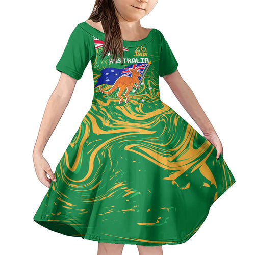 Proud To Be Australia Day Kid Short Sleeve Dress Kangaroo with National Color