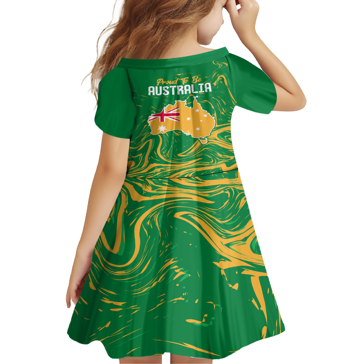 Proud To Be Australia Day Kid Short Sleeve Dress Kangaroo with National Color