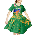 Proud To Be Australia Day Kid Short Sleeve Dress Kangaroo with National Color