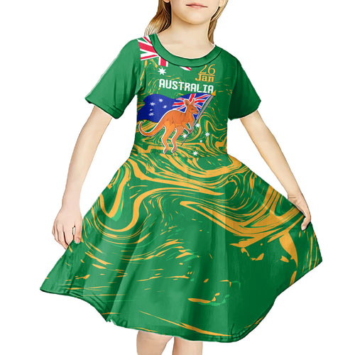 Proud To Be Australia Day Kid Short Sleeve Dress Kangaroo with National Color