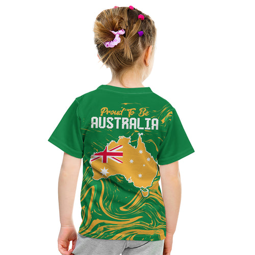Proud To Be Australia Day Kid T Shirt Kangaroo with National Color