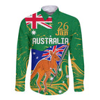 Proud To Be Australia Day Long Sleeve Button Shirt Kangaroo with National Color
