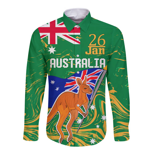 Proud To Be Australia Day Long Sleeve Button Shirt Kangaroo with National Color