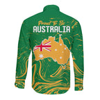 Proud To Be Australia Day Long Sleeve Button Shirt Kangaroo with National Color