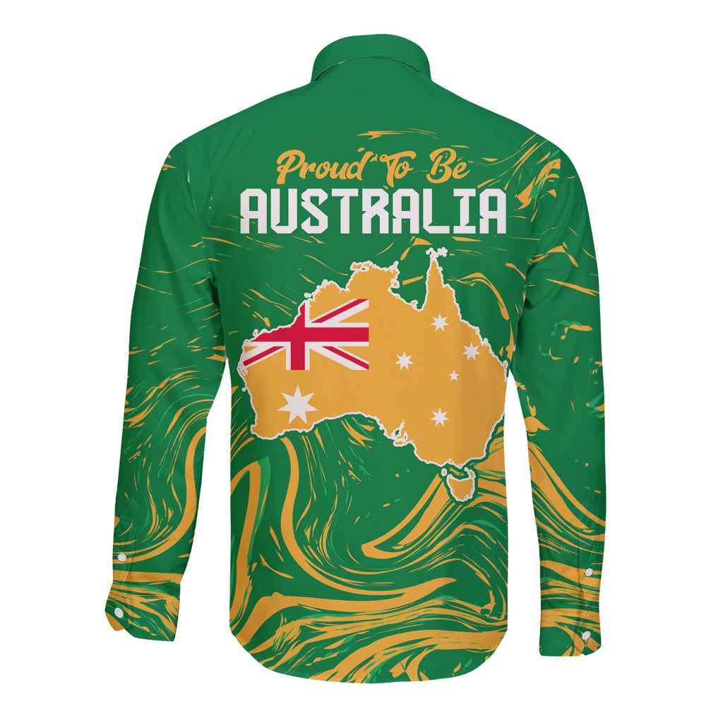Proud To Be Australia Day Long Sleeve Button Shirt Kangaroo with National Color