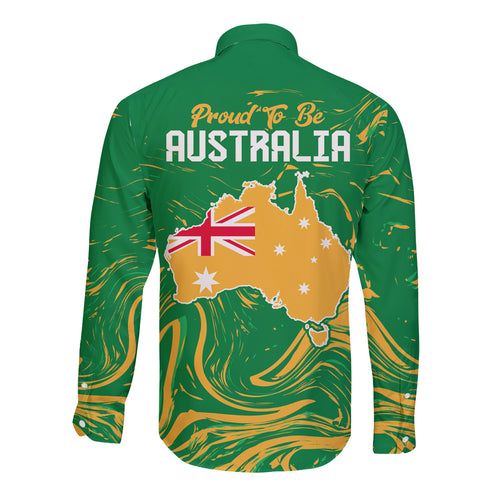 Proud To Be Australia Day Long Sleeve Button Shirt Kangaroo with National Color