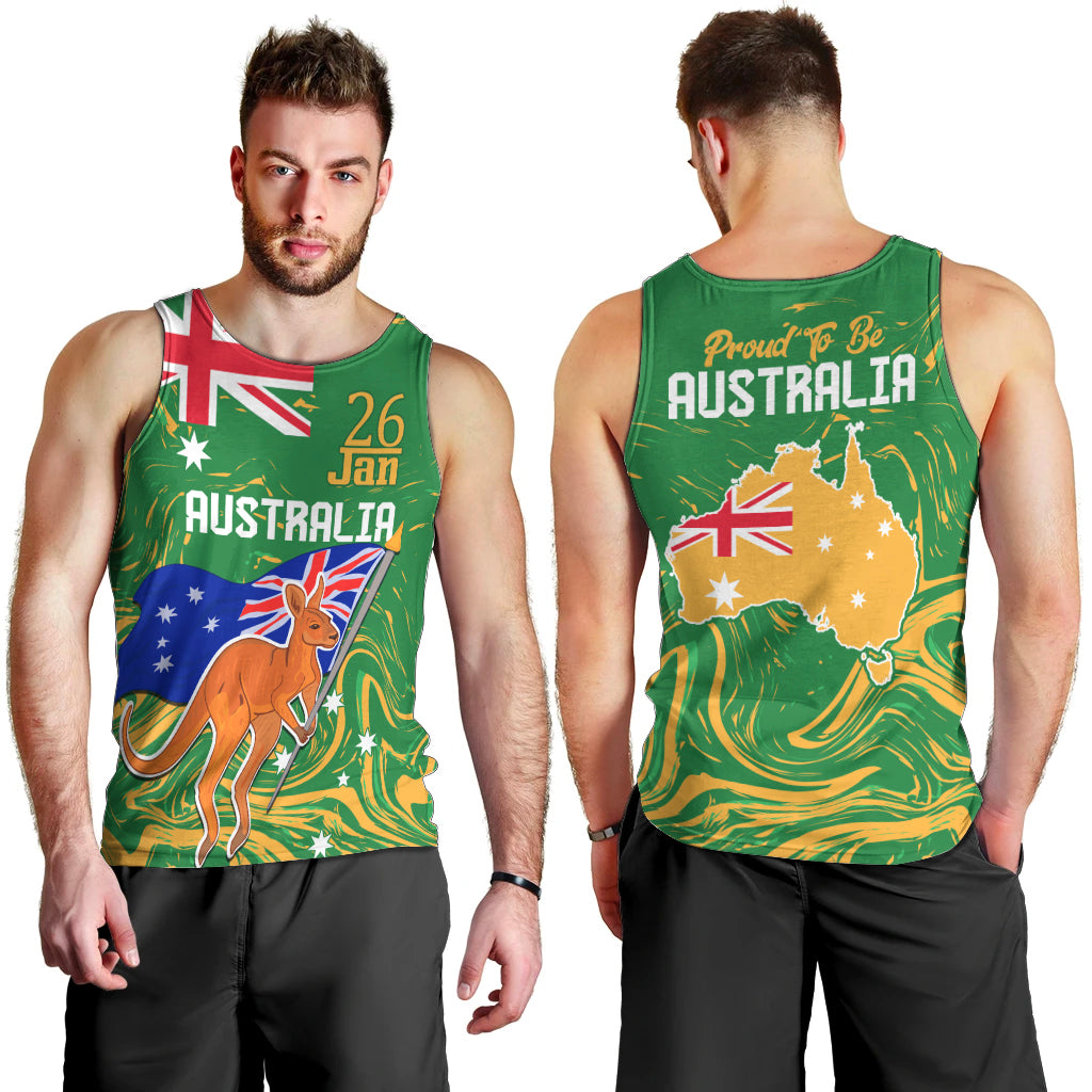 Proud To Be Australia Day Men Tank Top Kangaroo with National Color