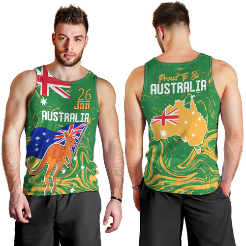 Proud To Be Australia Day Men Tank Top Kangaroo with National Color