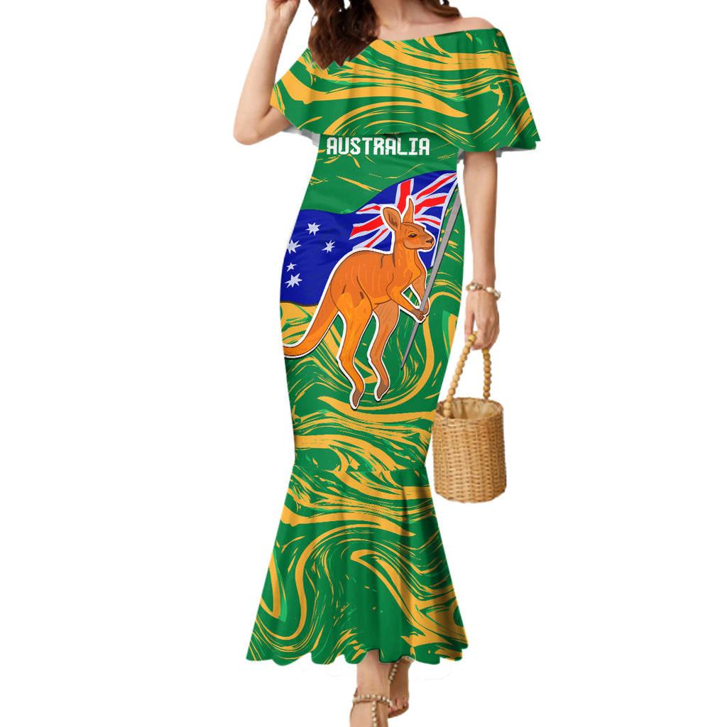 Proud To Be Australia Day Mermaid Dress Kangaroo with National Color