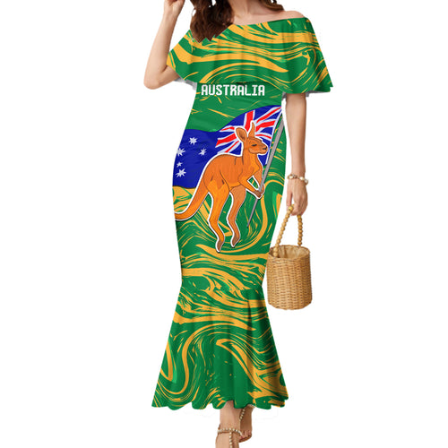 Proud To Be Australia Day Mermaid Dress Kangaroo with National Color