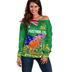 Proud To Be Australia Day Off Shoulder Sweater Kangaroo with National Color