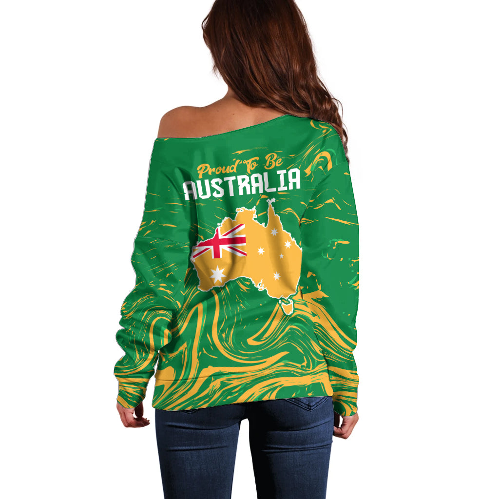 Proud To Be Australia Day Off Shoulder Sweater Kangaroo with National Color