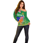 Proud To Be Australia Day Off Shoulder Sweater Kangaroo with National Color