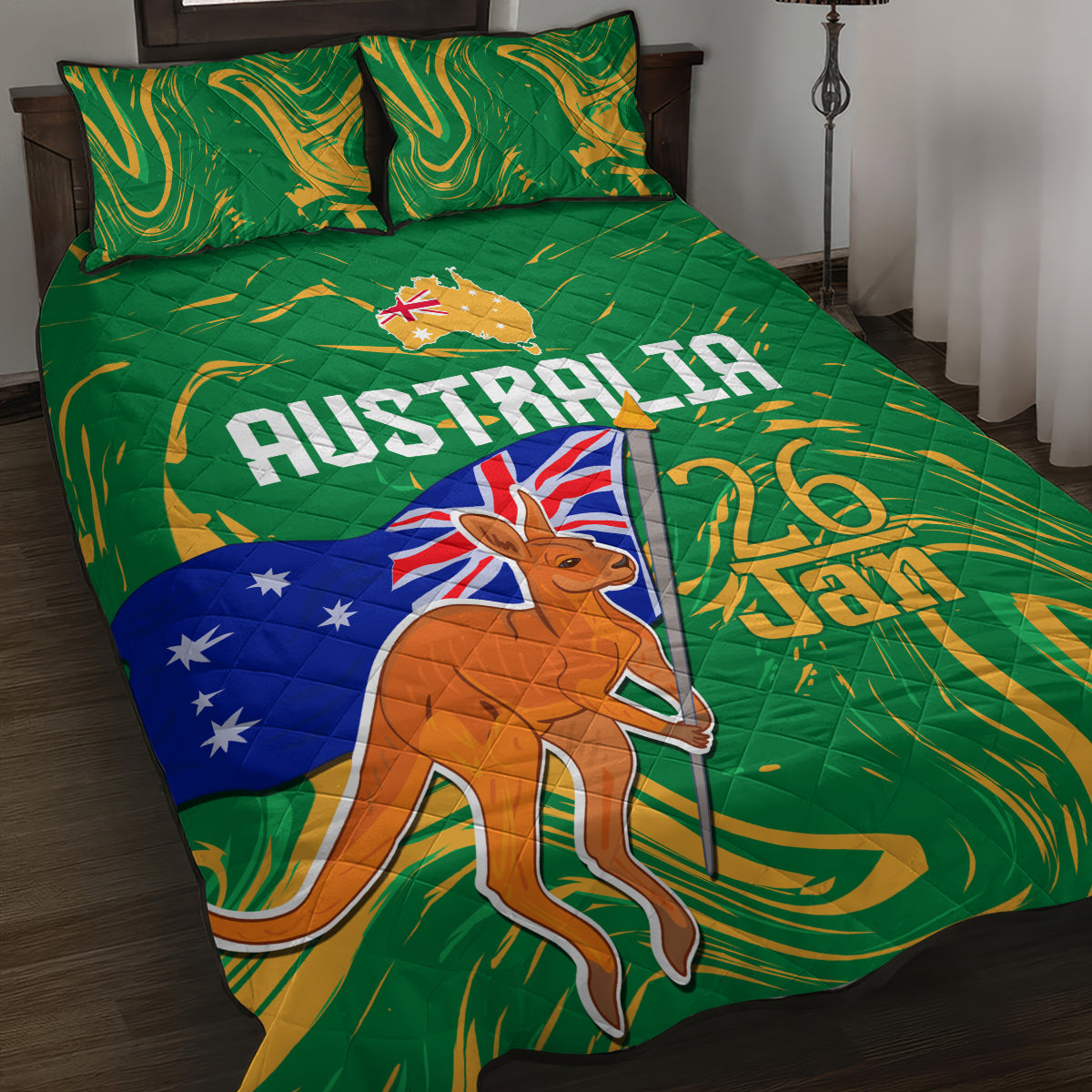 Proud To Be Australia Day Quilt Bed Set Kangaroo with National Color