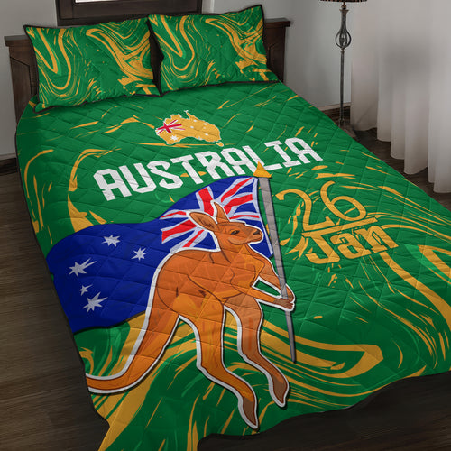 Proud To Be Australia Day Quilt Bed Set Kangaroo with National Color