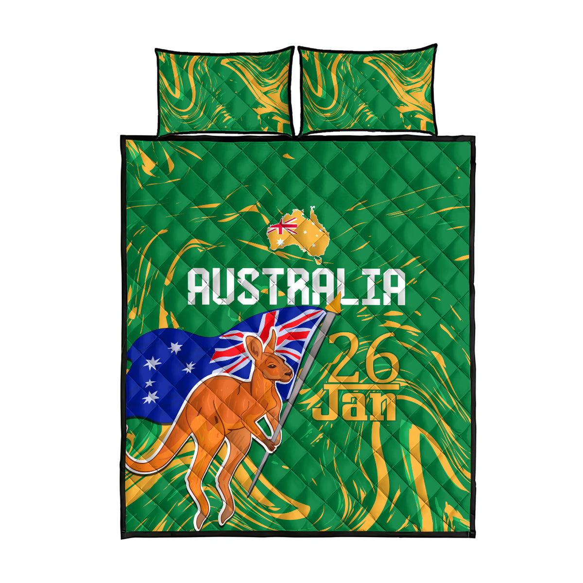 Proud To Be Australia Day Quilt Bed Set Kangaroo with National Color
