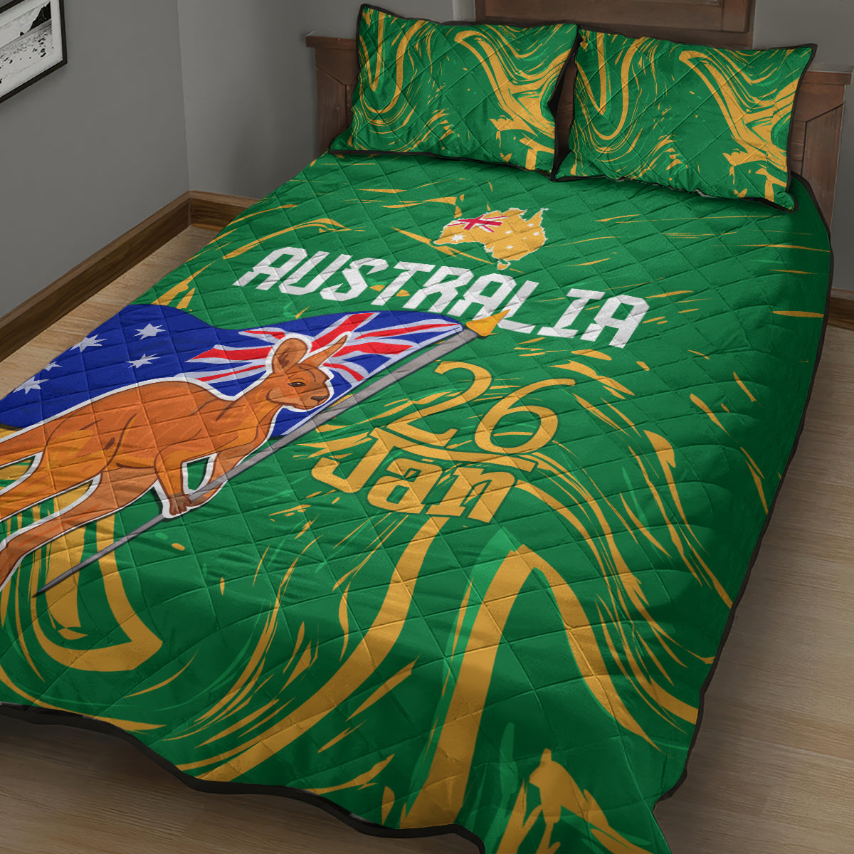 Proud To Be Australia Day Quilt Bed Set Kangaroo with National Color