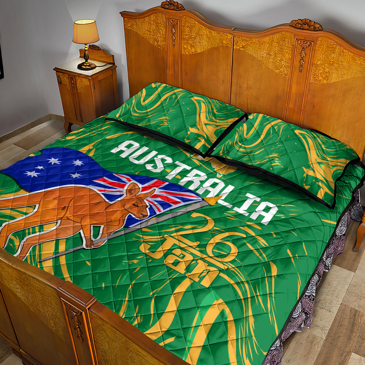 Proud To Be Australia Day Quilt Bed Set Kangaroo with National Color