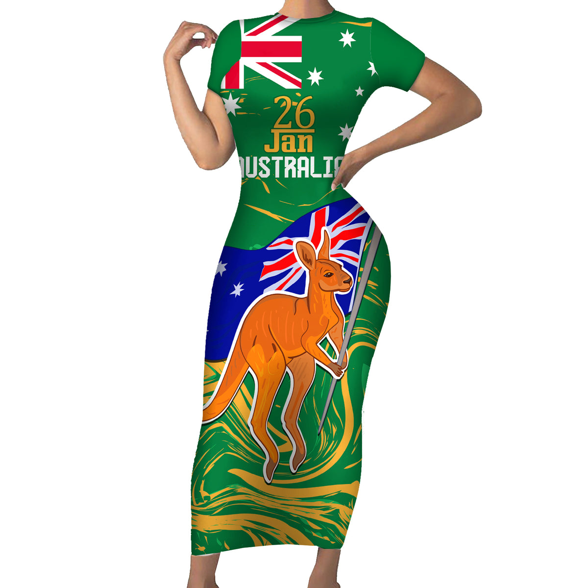 Proud To Be Australia Day Short Sleeve Bodycon Dress Kangaroo with National Color