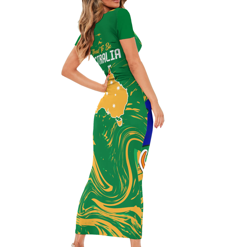 Proud To Be Australia Day Short Sleeve Bodycon Dress Kangaroo with National Color