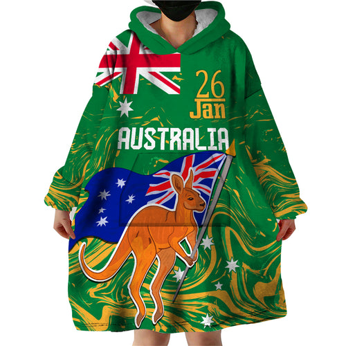 Proud To Be Australia Day Wearable Blanket Hoodie Kangaroo with National Color