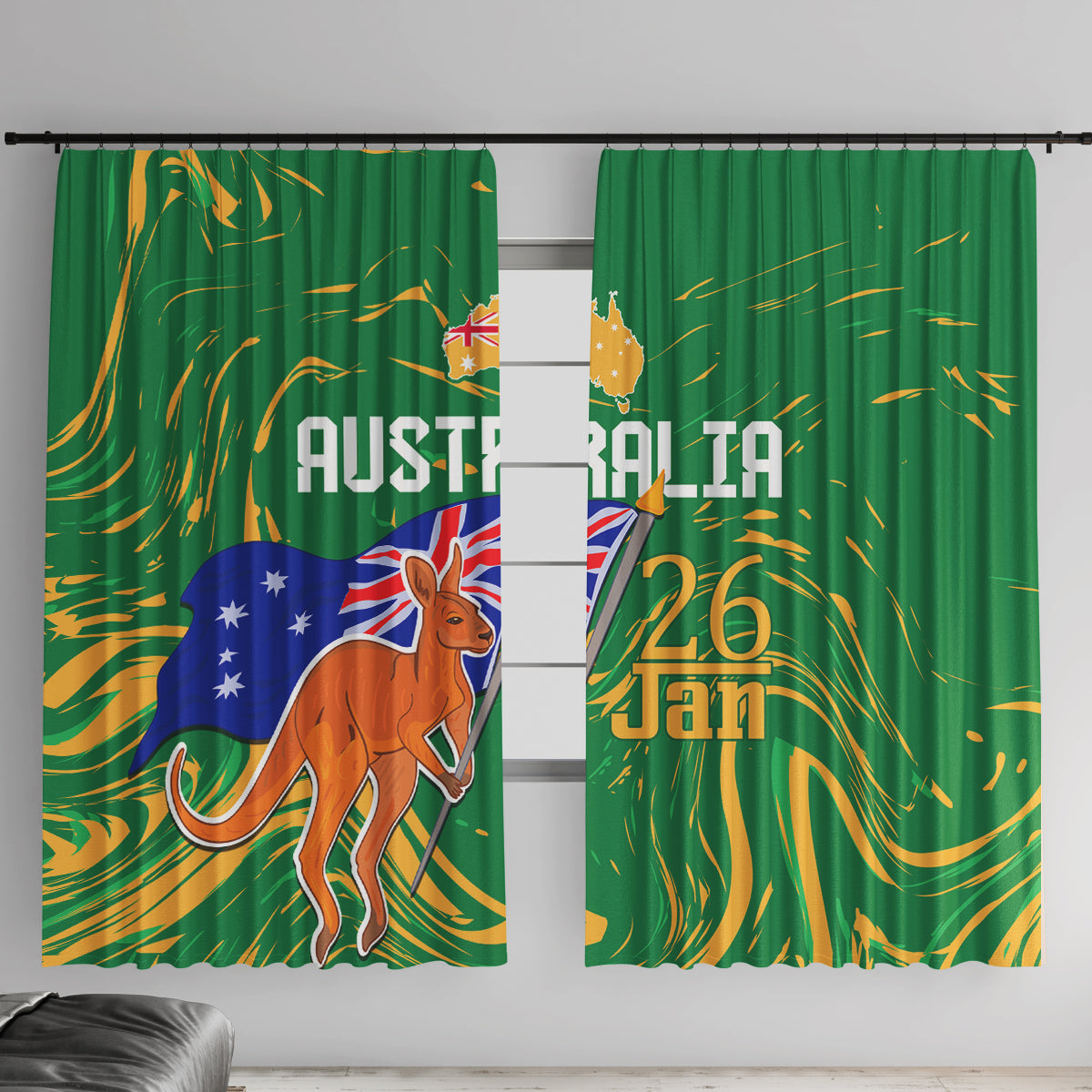 Proud To Be Australia Day Window Curtain Kangaroo with National Color