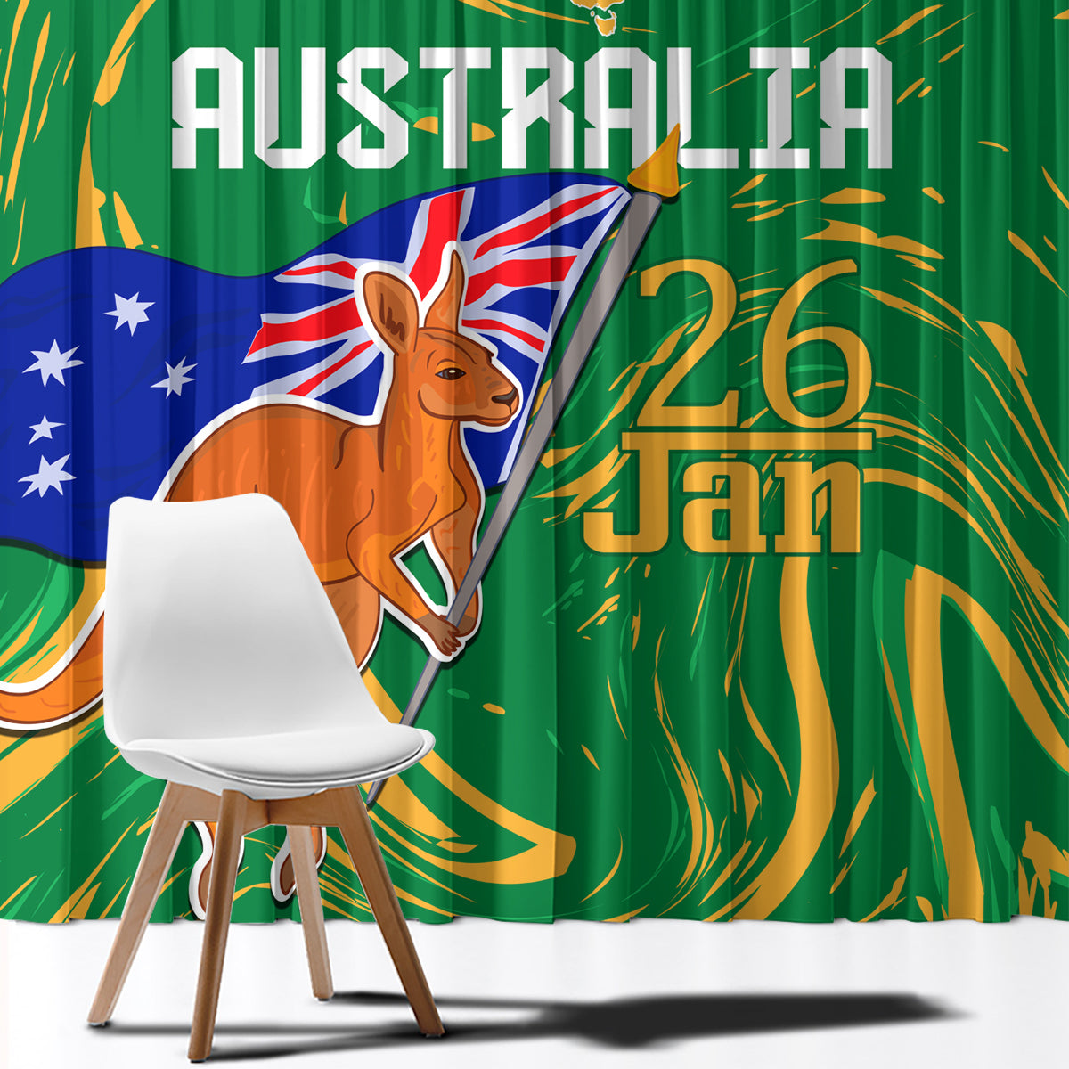 Proud To Be Australia Day Window Curtain Kangaroo with National Color