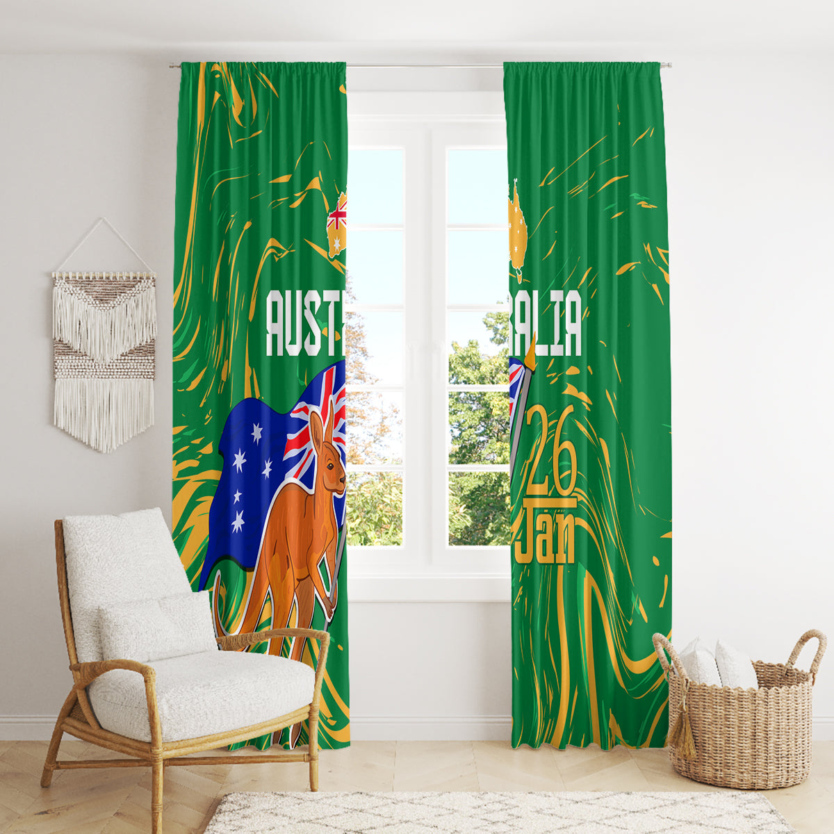 Proud To Be Australia Day Window Curtain Kangaroo with National Color