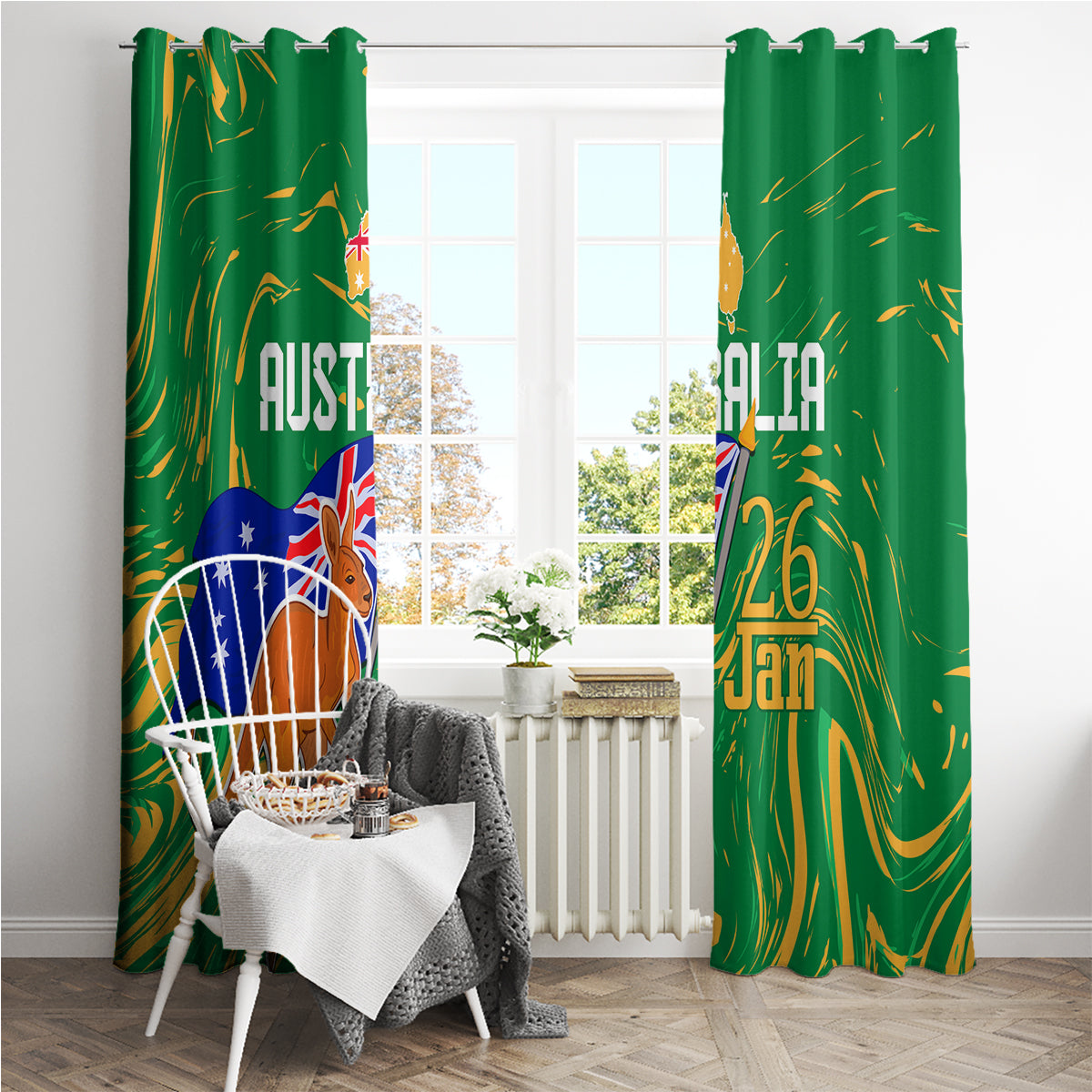 Proud To Be Australia Day Window Curtain Kangaroo with National Color