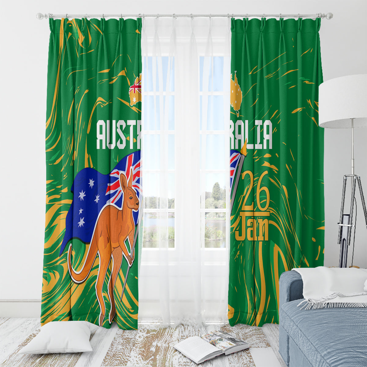 Proud To Be Australia Day Window Curtain Kangaroo with National Color