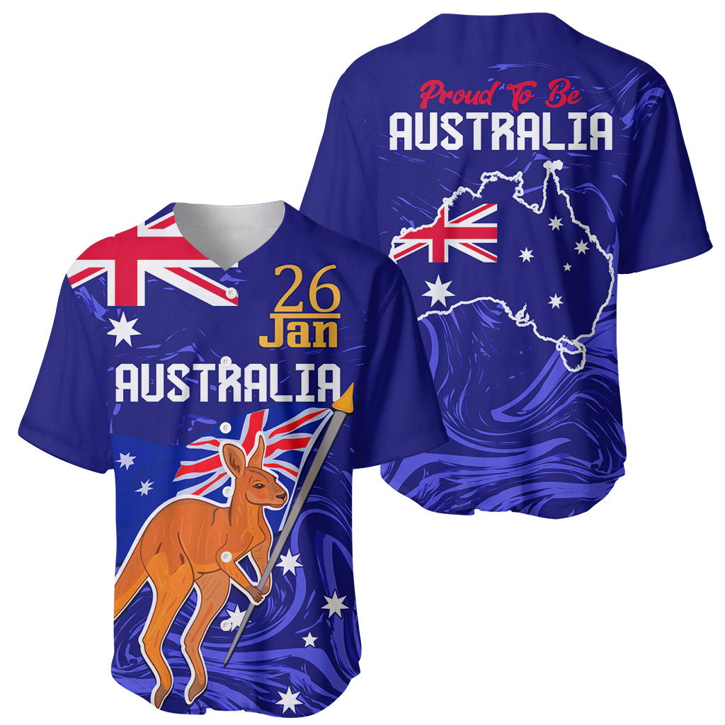Proud To Be Australia Day Baseball Jersey Kangaroo with Flag Color