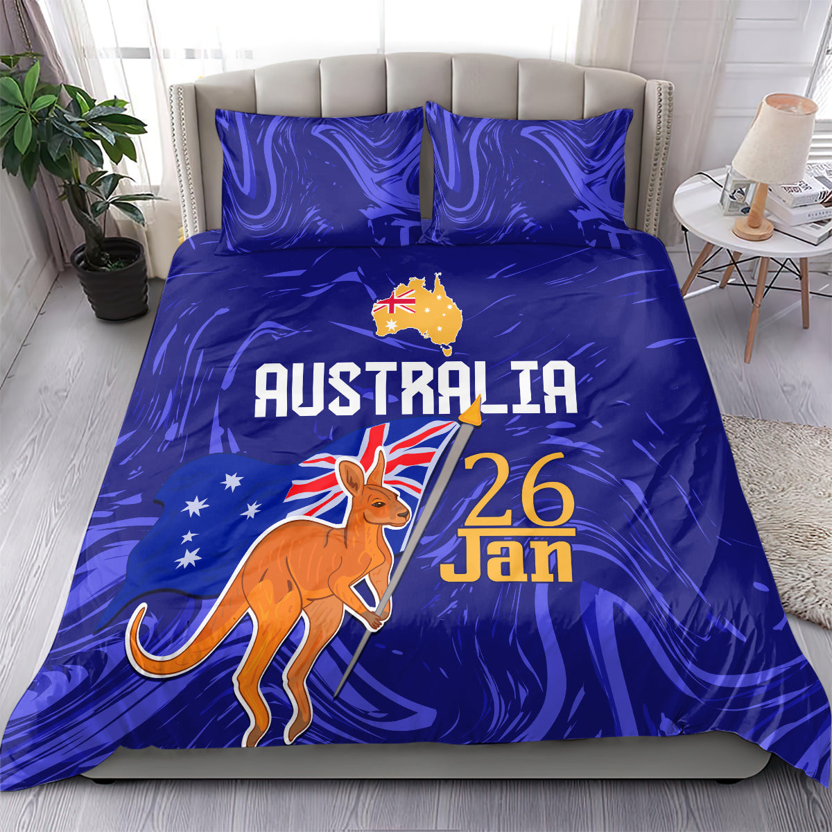 Proud To Be Australia Day Bedding Set Kangaroo with Flag Color