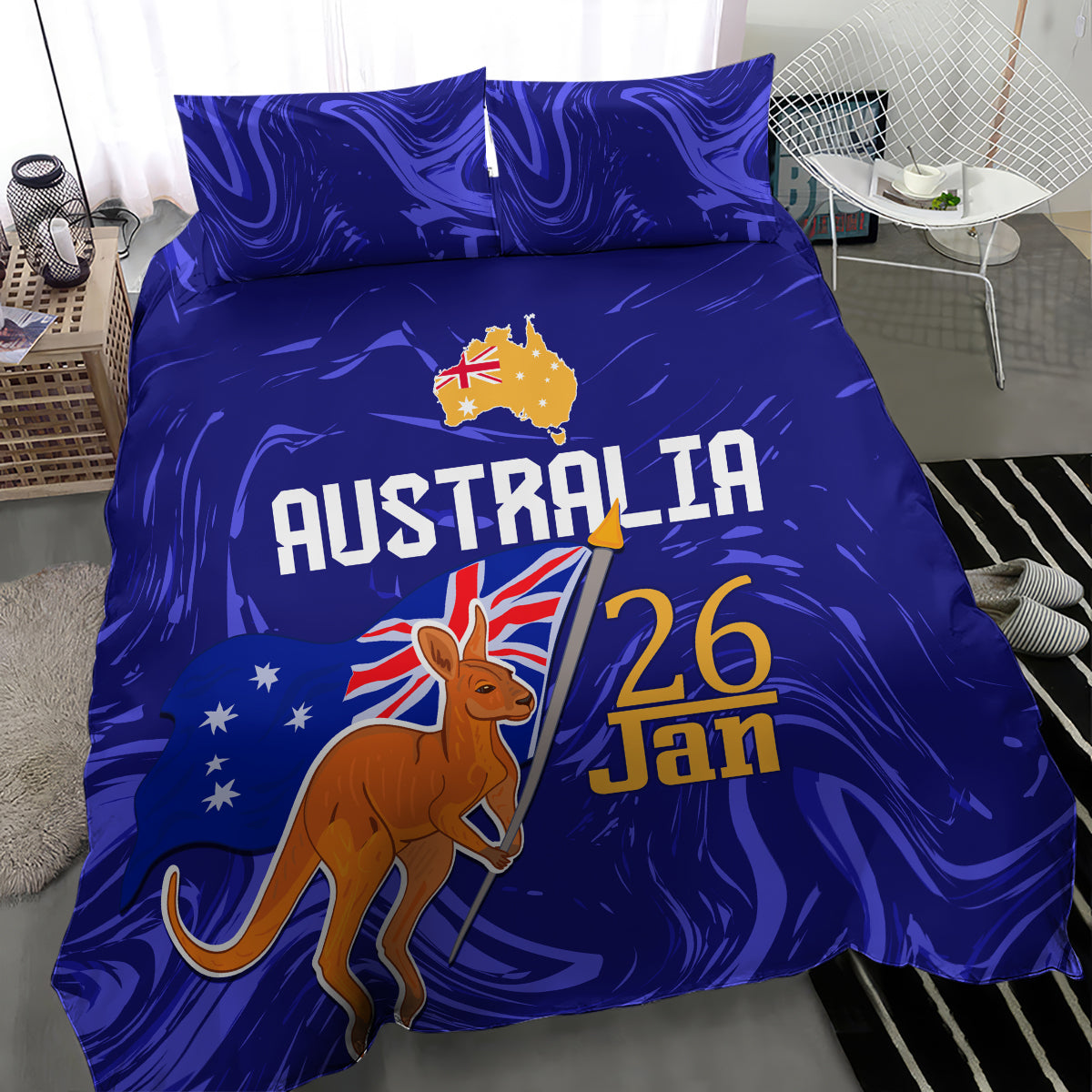 Proud To Be Australia Day Bedding Set Kangaroo with Flag Color