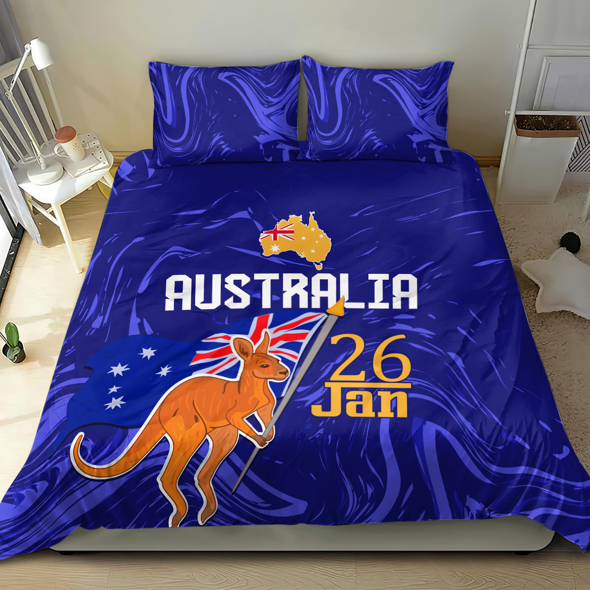 Proud To Be Australia Day Bedding Set Kangaroo with Flag Color