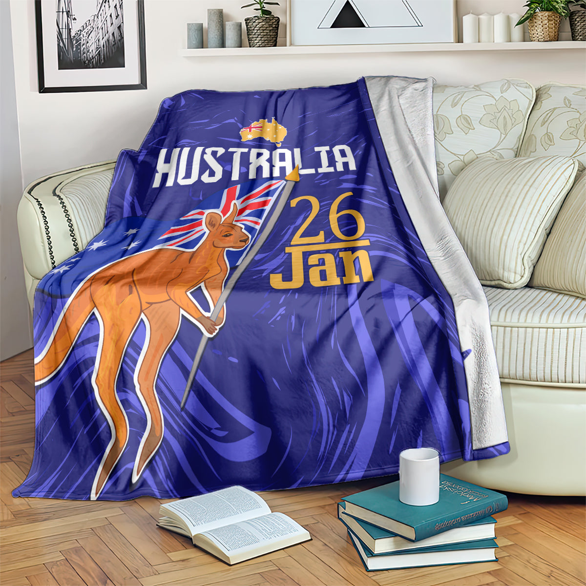 Proud To Be Australia Day Blanket Kangaroo with Flag Color