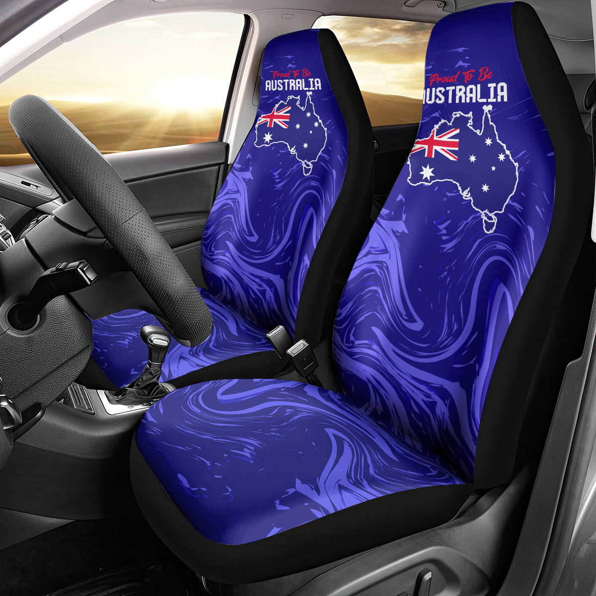 Proud To Be Australia Day Car Seat Cover Kangaroo with Flag Color