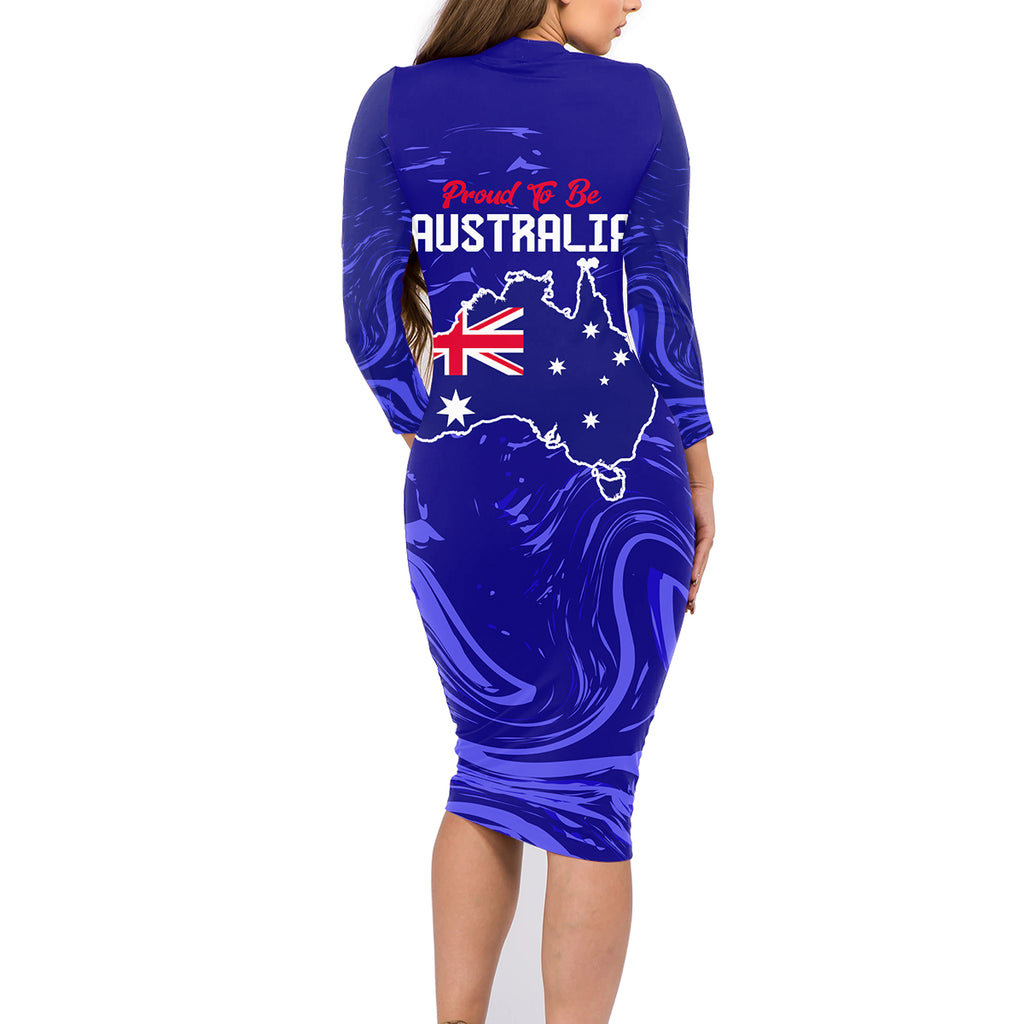 Proud To Be Australia Day Family Matching Long Sleeve Bodycon Dress and Hawaiian Shirt Kangaroo with Flag Color
