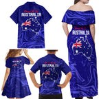 Proud To Be Australia Day Family Matching Off Shoulder Maxi Dress and Hawaiian Shirt Kangaroo with Flag Color