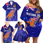 Proud To Be Australia Day Family Matching Off Shoulder Short Dress and Hawaiian Shirt Kangaroo with Flag Color