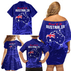 Proud To Be Australia Day Family Matching Off Shoulder Short Dress and Hawaiian Shirt Kangaroo with Flag Color