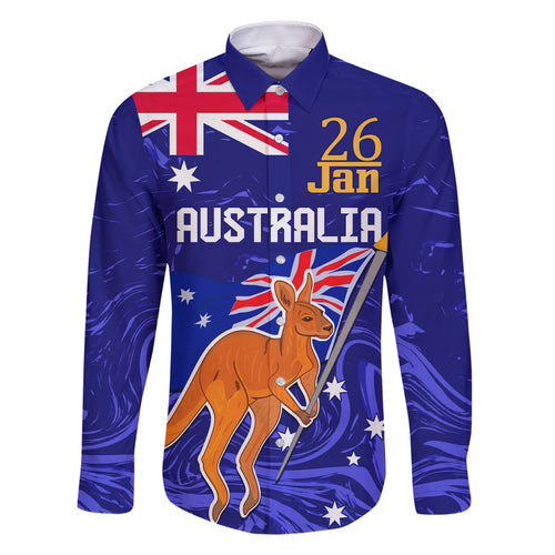 Proud To Be Australia Day Family Matching Off Shoulder Short Dress and Hawaiian Shirt Kangaroo with Flag Color