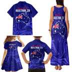 Proud To Be Australia Day Family Matching Tank Maxi Dress and Hawaiian Shirt Kangaroo with Flag Color