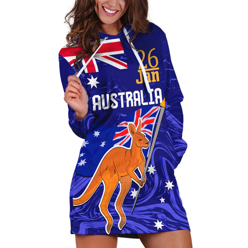 Proud To Be Australia Day Hoodie Dress Kangaroo with Flag Color