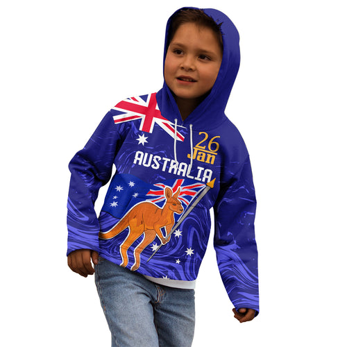 Proud To Be Australia Day Kid Hoodie Kangaroo with Flag Color