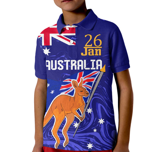Proud To Be Australia Day Kid Polo Shirt Kangaroo with Flag Color