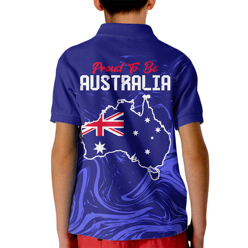 Proud To Be Australia Day Kid Polo Shirt Kangaroo with Flag Color