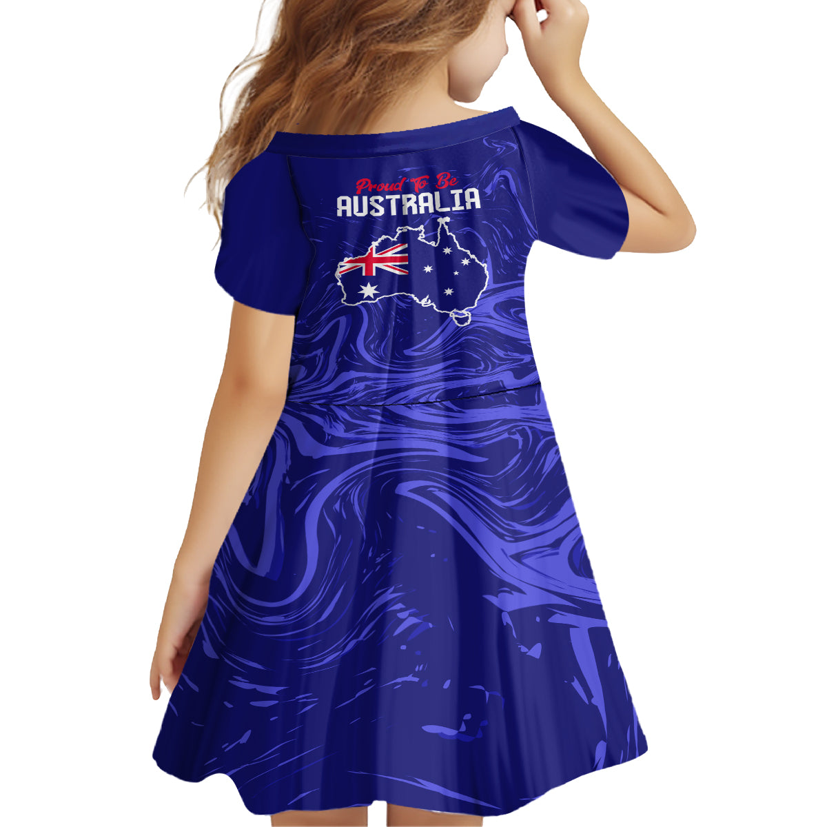 Proud To Be Australia Day Kid Short Sleeve Dress Kangaroo with Flag Color