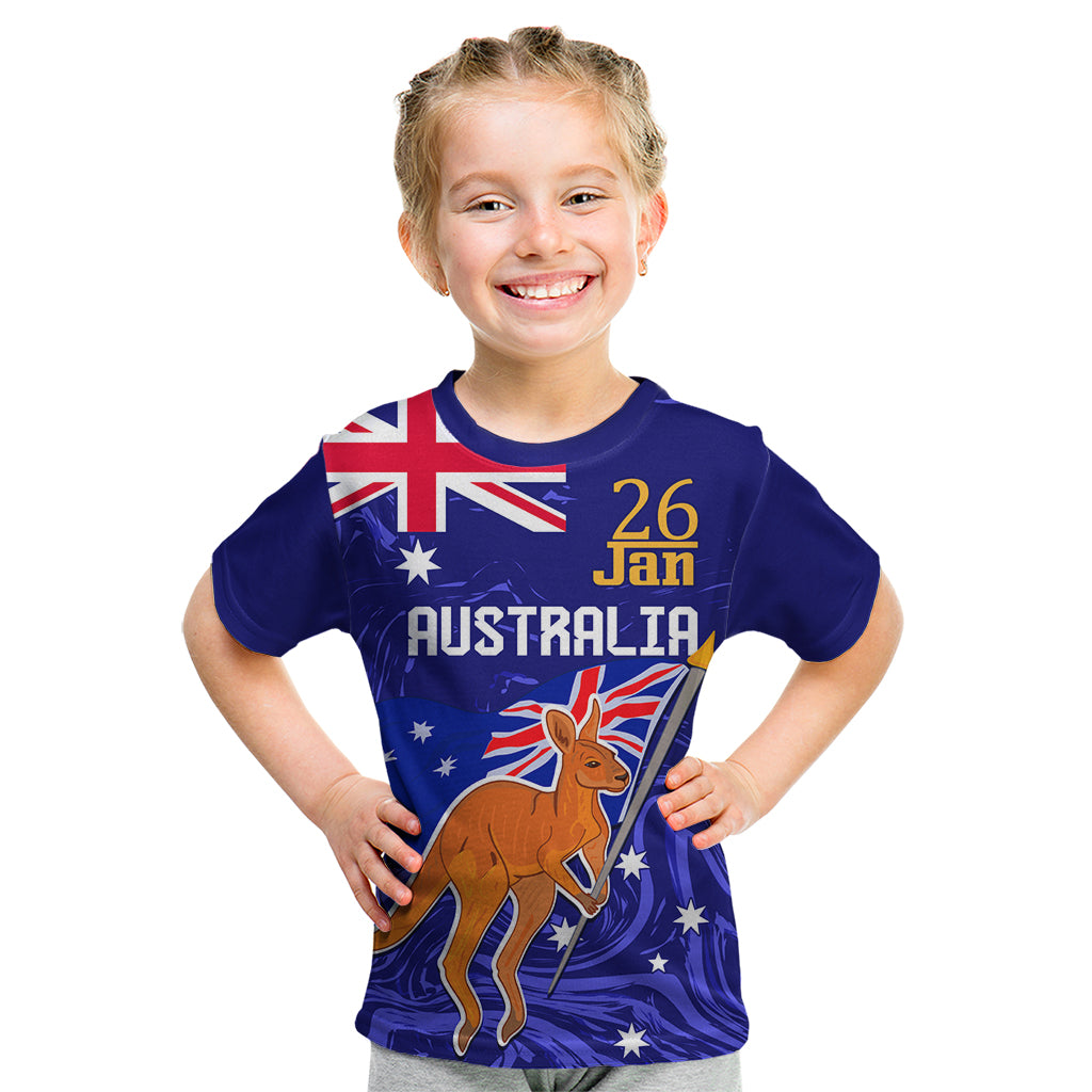 Proud To Be Australia Day Kid T Shirt Kangaroo with Flag Color
