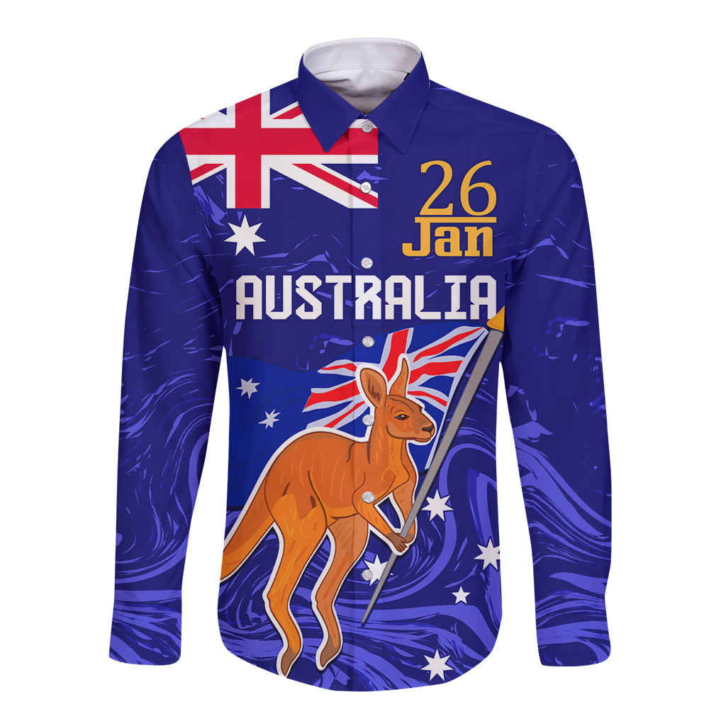 Proud To Be Australia Day Long Sleeve Button Shirt Kangaroo with Flag Color